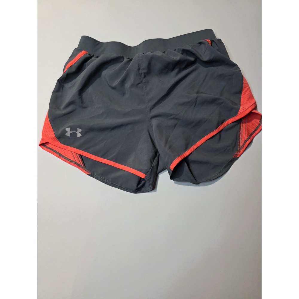 Under Armour Womens HeatGear Running Shorts Gray Coral Orange Mesh Trim Small